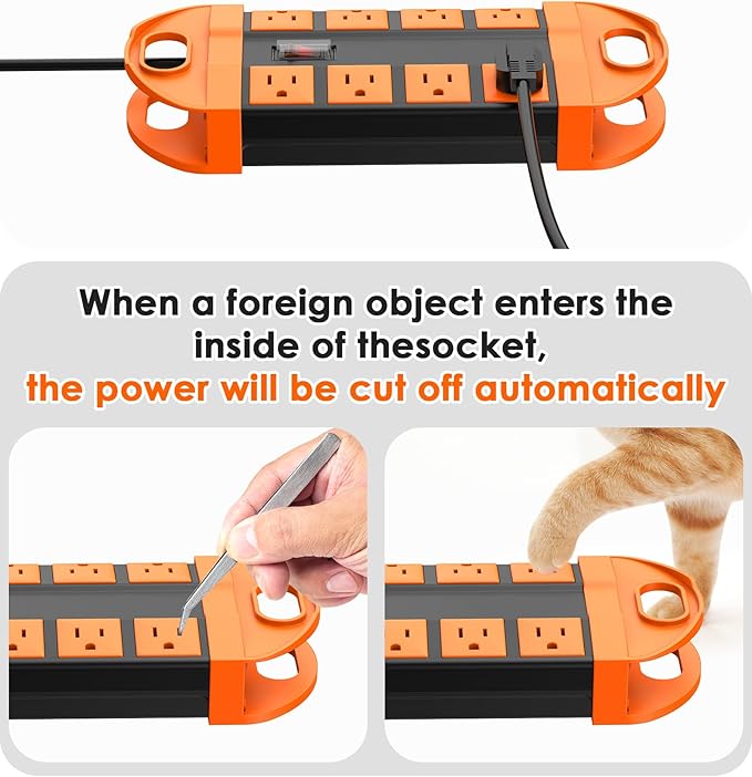CCCEI Outdoor Power Strip Weatherproof with 8 Plug, Waterproof Extension Cord with Multiple Outlets, Christmas Exterior Garden Yard Surge Protector 6FT, Orange.