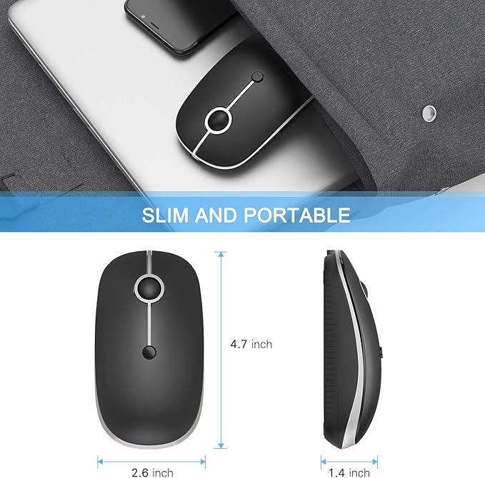 Type C Wireless Mouse,Vssoplor USB C MacBook Wireless Mouse Dual Mode 2.4G Cordless Mice with Nano USB and Type C Receiver Compatible with PC, Laptop, MacBook and All Type C Devices-Black and Silver