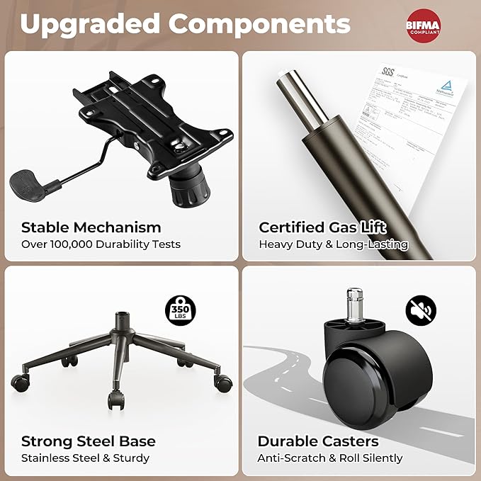 ovios Ergonomic Home Office Chair, Mid-Century Modern Faux Leather Chairs with Padded Armrests, Comfy High Back Swivel Rolling Executive Computer Armchair (Brown, Suede Leather)