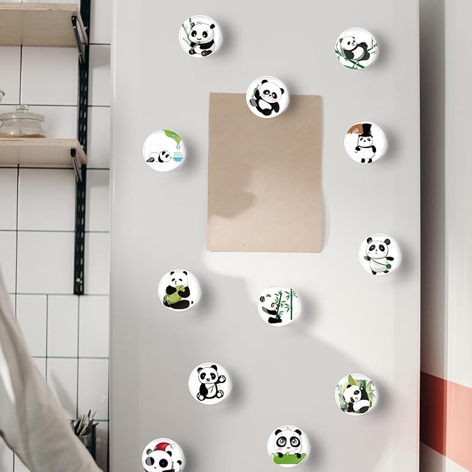 12Pcs Glass Refrigerator Magnet Fridge Sticker,Panda Fridge Magnets Decoration for Crafts,Strong Fridge Magnets for Kitchen, School,Office Whiteboard, Cabinet and Dishwasher