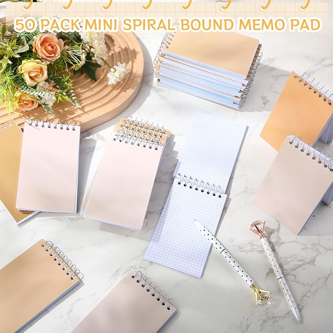 Teling 50 Pcs Spiral Graph Paper Memo Pads Bulk 3x5 Inch Small Note Pads Top Spiral Pocket Graph Notebook 75 Pages Mini Grid Steno Notepads for Writing Sketching Drawing School Office Work Supplies