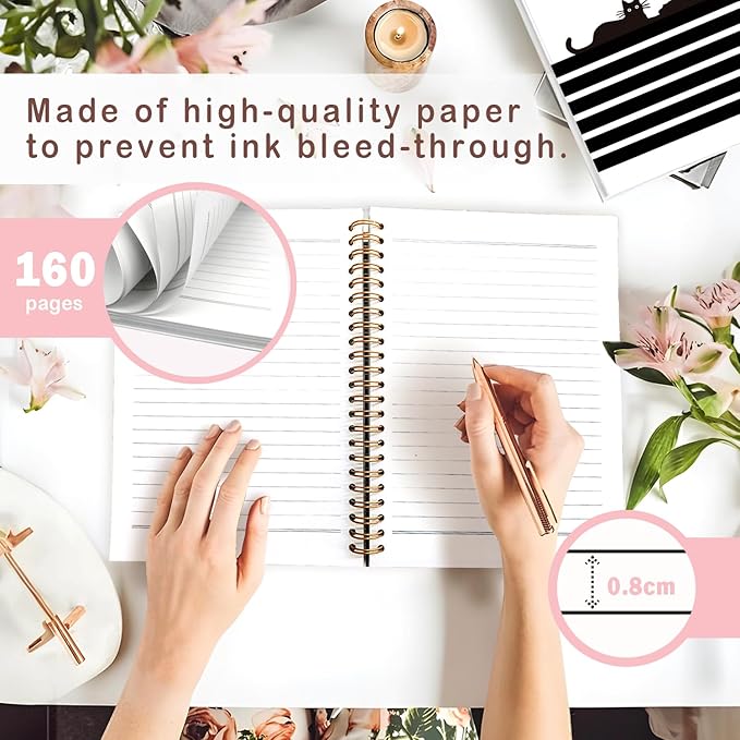 Lacama Cat Notebook Cat Journal, Funny Black Cat Spiral Notebook Journal, Gifts for Cat Lovers, Trendy Cat Notebooks for School and Office Supplies, Cat Stationary 5.5x8.3