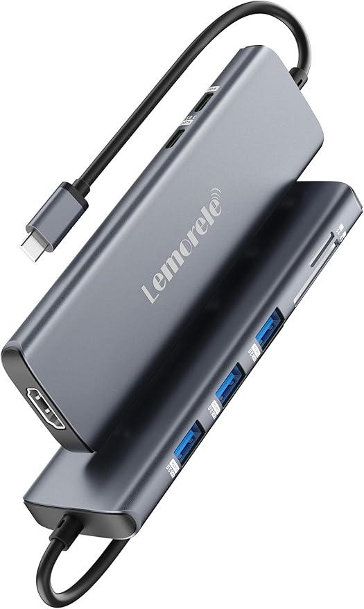 Lemorele USB C Hub 8-in-1 Adapter, USB-C Hub with 4K HDMI Output, 100W Power Delivery, USB 3.0 5Gbps Port, SD/TF Card Reader Adpater, Compatible for MacBook Pro, XPS, Chromebook and More(Blue)