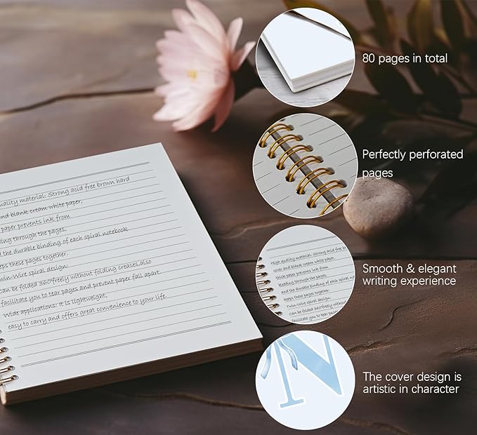 Initial N Notebook Journal,Personalized Teen Girl Gifts,Coquette Trendy Preppy Blue Bow Spiral Notebook,Monogrammed Gifts for Women Teen Girl,College Ruled Hardcover Spiral Notebook 5.5 x 8.3