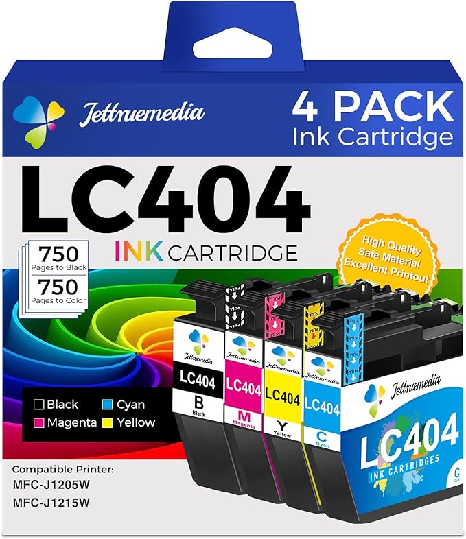 4Pack LC404 Ink Cartridges for Brother Printer MFC-J1205W Replacement for Brother LC 404 LC-404 Ink Cartridges for MFC-J1205W MFC-J1215W Printer(Black Cyan Magenta Yellow)