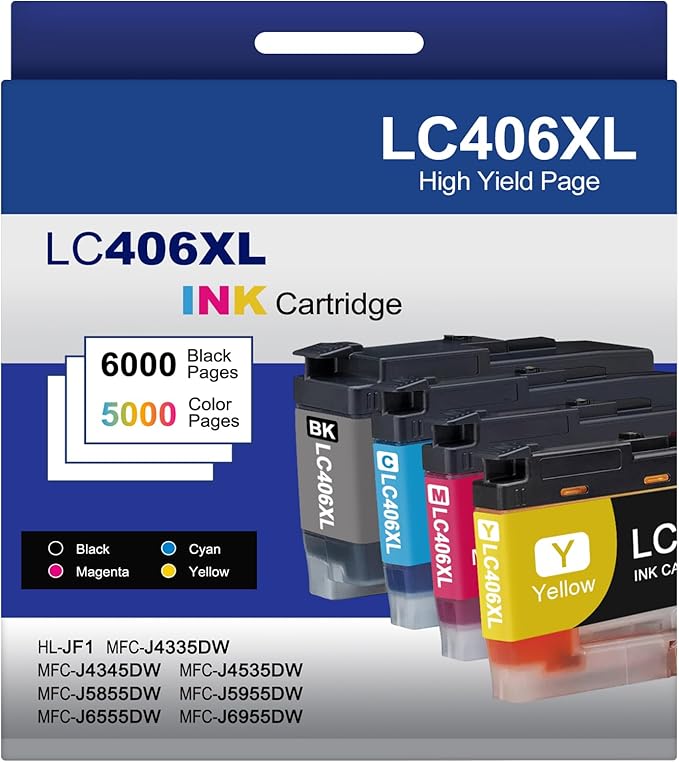 5-Pack LC406XL High Yield Ink Cartridges Compatible for Brother MFC-J4335DW MFC-J5855DW MFC-J6555DW MFC-J4535DW MFC-J6955DW MFC-J4345DW MFC-J5955DW Printer, Black Cyan Magenta Yellow