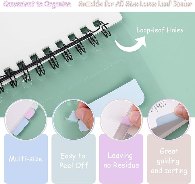 316 PCS Index Tabs, 10 Sheets, 3 Sizes Divider Tabs Stickers, Self Adhesive Book Tabs, Page Marker Bookmark, Writable Tab Flags