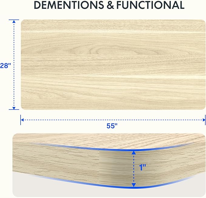 FLEXISPOT EN2 Whole-Piece Standing Desk with Clamp Power Strip, 55 x 28 Electric Stand Up Height Adjustable Desk with Cable Management (White Frame + 55" White Wood Grain Desktop, 2 Packages)
