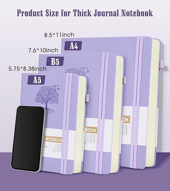 Lined Journal, 365 Pages A4 Large Hardcover Leather Notebook for Women Men, Daily Writing for Work, Note Taking, 100Gsm Paper (8.5" x 11" Purple)