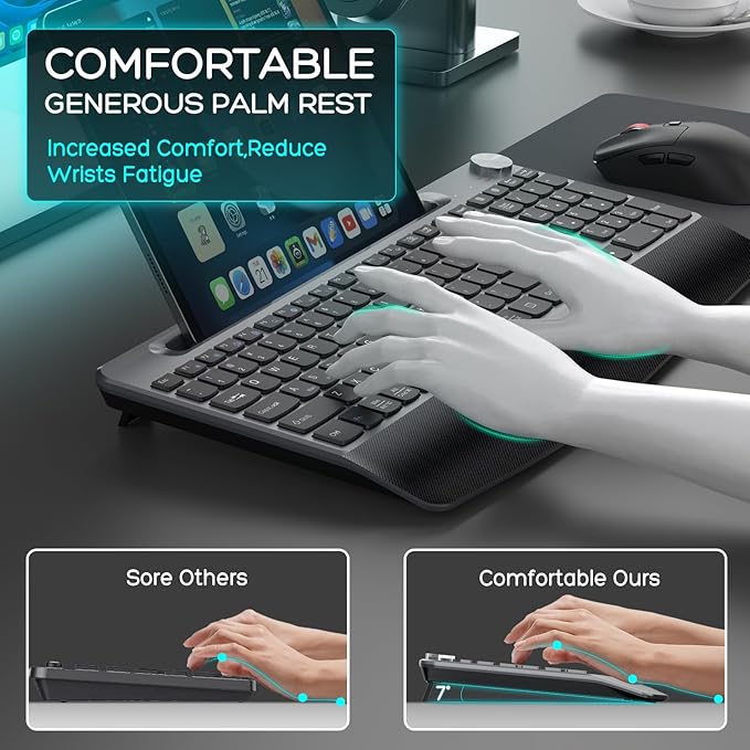 Ergonomic Wireless Keyboard and Mouse with Wrist Rest,Phone Holder - 2.4GHz Full-Sized Low-Profile Quiet Wireless Mouse and Keyboard Combo for Computer, Laptop, PC, Mac-Grey