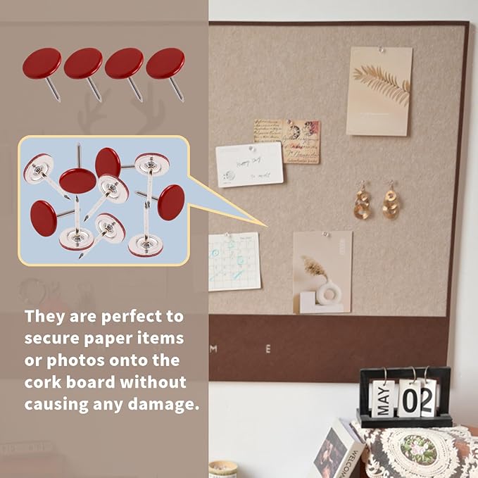 100Pcs Flat Head Upholstery Tacks Home Furniture Decor Tacks Upholstery Nails Flat Push Pins Flat Thumb Tacks Red (11mmx17mm)