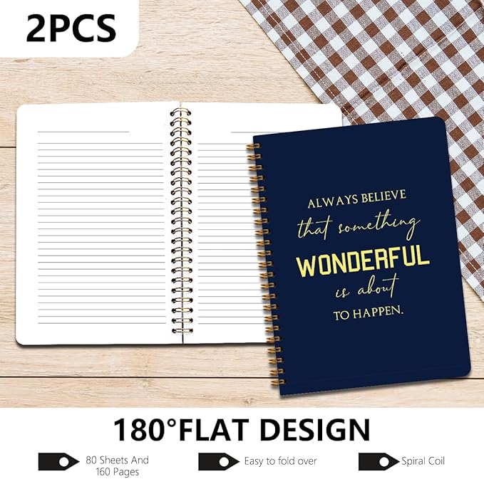 2Pcs Spiral Notebook, Eccolo Journal Notebook, 160 Pages Hardcover Notebooks Journals for Writing Travel Business Office, Christian Aesthetic Notebooks for Women Inspirational Gifts