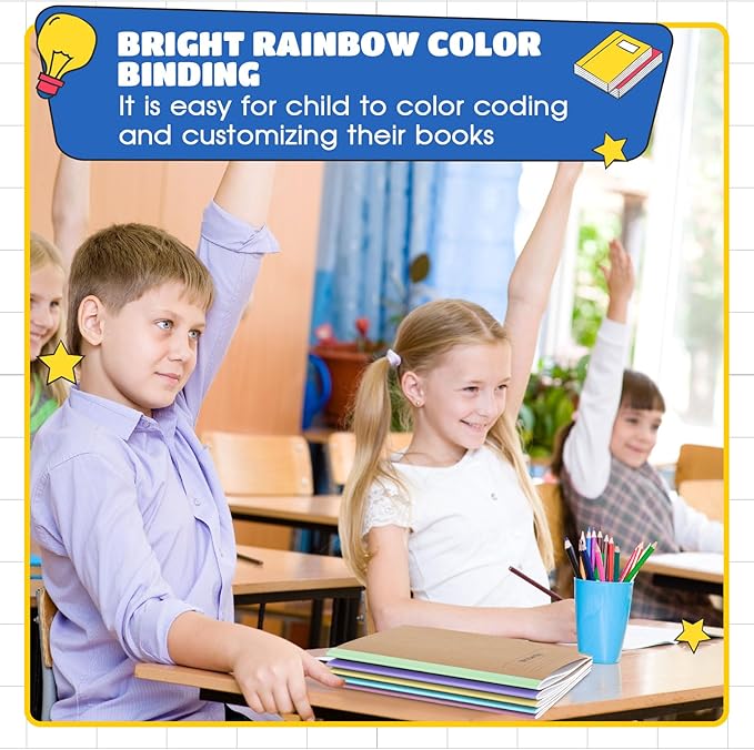 Henoyso 40 Pcs Primary Composition Notebook 9 3/4 x 7 1/2 Inch Kids Journal, Back to School Supplies, K-2 Primary Writing Notebook for Kids Student Draw and Write Story Journal (Macaron Color)