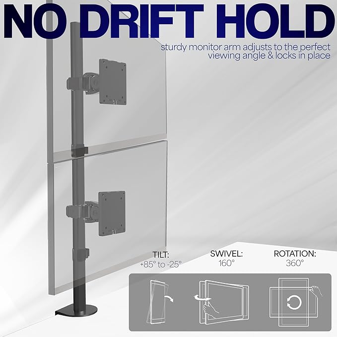 VIVO Dual Vertically Stacked Ultra-Wide Monitor Desk Mount for up to 49 inch Ultrawide Screens, Extra Tall Heavy Duty Adjustable Stand Holds 44 lbs Per Screen, Black, STAND-V202R