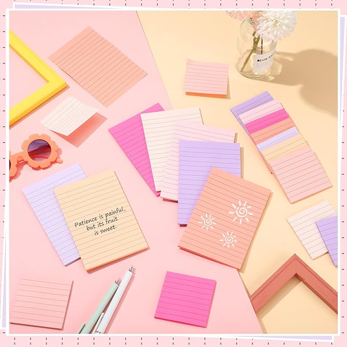 Yexiya 64 Pcs Lined Sticky Notes Self Stick Notes with Lines Bright Assorted Colors Sticky Pad for Home Office Products Post Memos, 1920 Sheets(4 x 6 Inch, 3 x 3 Inch,Fashion Color)