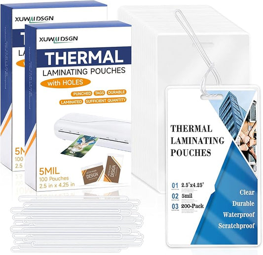 XUWAIDSGN 200 Pieces 5 Mil 2 1/2" x 4 1/4" Laminating Luggage Tags with Loops Thermal Lanyard Laminating Pouches Resealable for Work Permits Pass Cards Student ID Cards (200, 5 Mil)