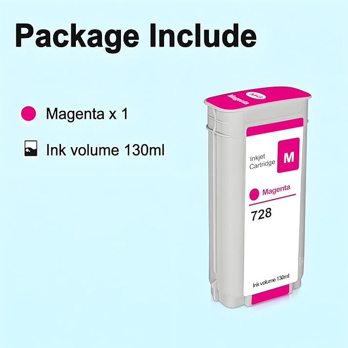 HPQ 728 Ink Cartridge Magenta 130 ml Compatible with DesignJet T730 T830 MFP Large Format Plotter Printers (F9K16A) (1-Pack, Magenta)