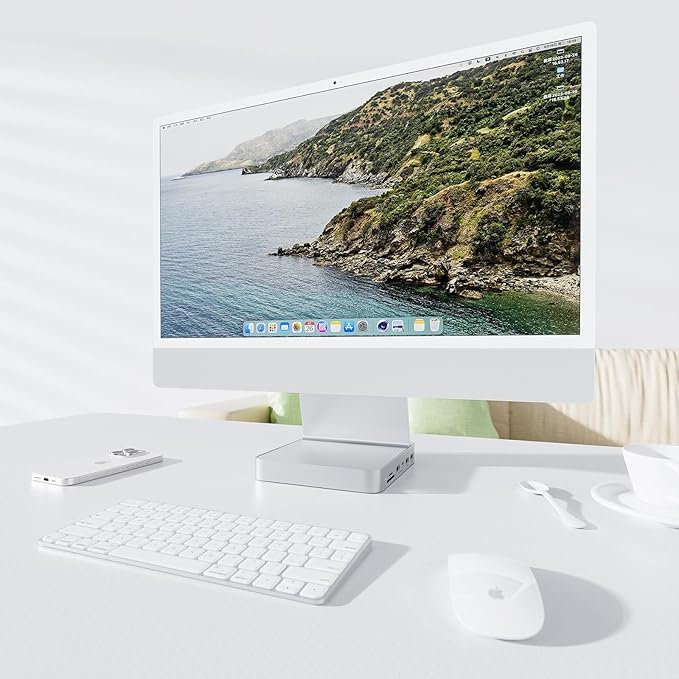 USB C HUB for iMac 24 inch 2021/2023/2024, PULWTOP USB Hub Adapter iMac Accessories for i-Mac M1/M3/M4 with USB C 10Gbps 3*USB A SD/TF, Docking Station Support Expand M.2 SSD (Not Included), Silver