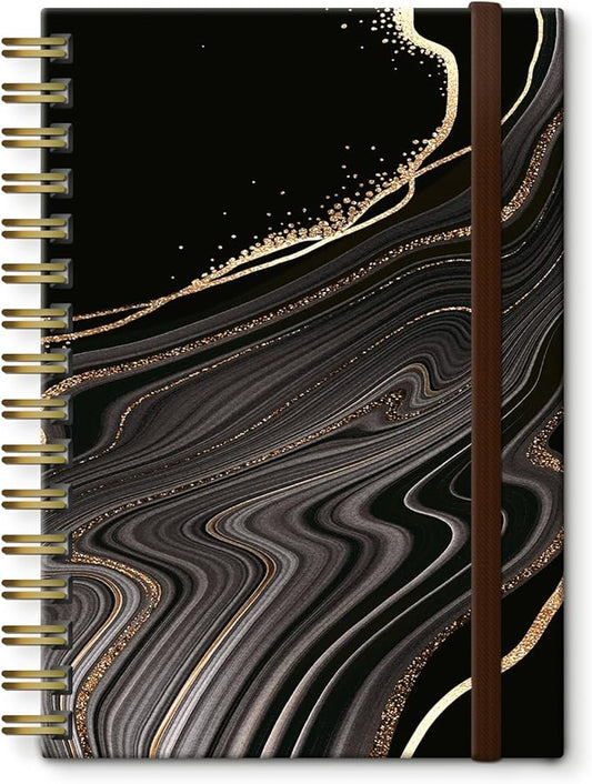Spiral Journal Notebook, A5 Cute Notebooks for Women Men, College Ruled Hardcover Notebook for Work & Note Taking, 60 Pages Double-Wire Journals for Writing, Black Gold Marble