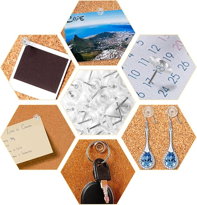 Lunies 200 Pcs Clear Push Pins, Plastic Thumb Tacks for Wall, Wall Tacks for Hanging, Standard Clear Plastic Head and Steel Point Push Pins for Cork Board