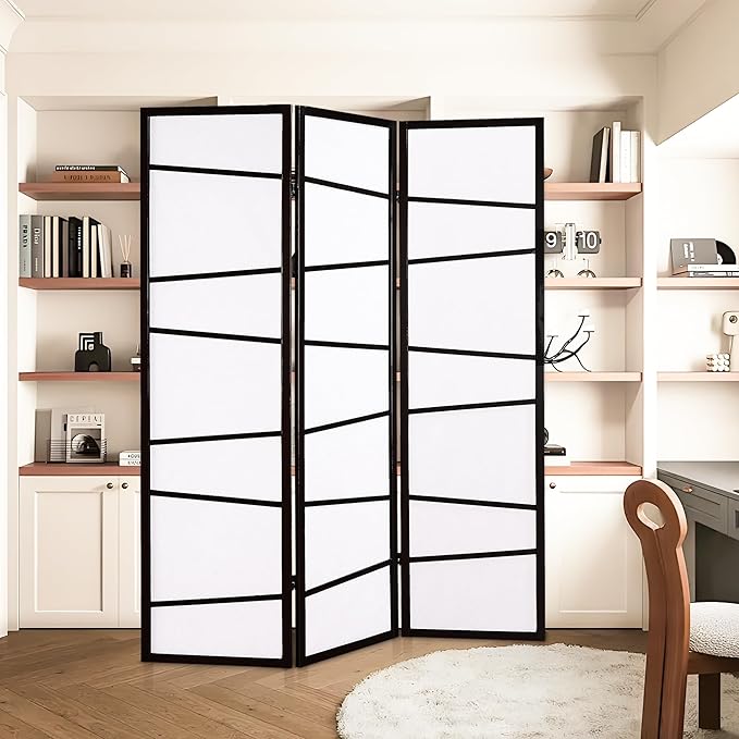 NicBex Room Divider 3 Panel Room Dividers with Heavy-Duty Rice Paper Partition Room Dividers and Folding Privacy Screens Wall Divider for Home, Office, Room Separation,51"W x 2"D x 71"H, White+Black