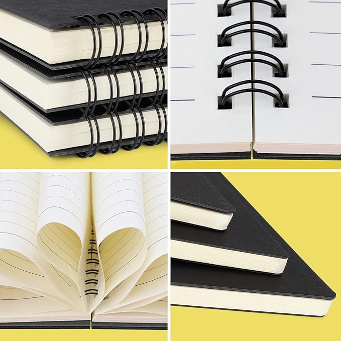 EUSOAR Spiral Lined Notebook, B5 3packs 7.3"x10.2" 120 Pages Black Hardcover Ruled Travel Writing Notebooks Journal, Memo Notepad Sketchbook, Students College Office Business Subject Diary Book