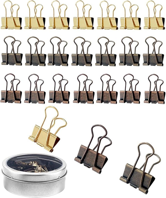 Mini Binder Clips 0.75in 24-Pack - Multicolor Bronze Clips for Notes with Magnetic Case
