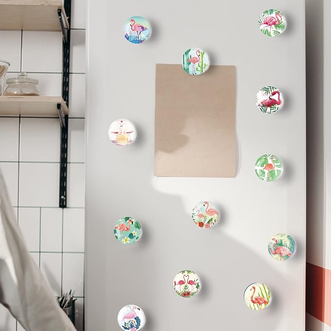 12Pcs Glass Strong Magnetic Refrigerator Magnet Fridge Sticker,Cute Flamingo Fridge Magnets Decoration for Crafts,Strong Fridge Magnets for Kitchen, School,Office Whiteboard, Cabinet and Dishwasher