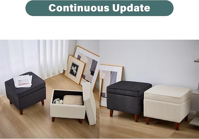 Storage Ottoman with Adjustable Lid, Soft Step Stool, Footrest and Seat, Ottoman Foot Rest for Living Room, Bedroom, Dorm, Beige