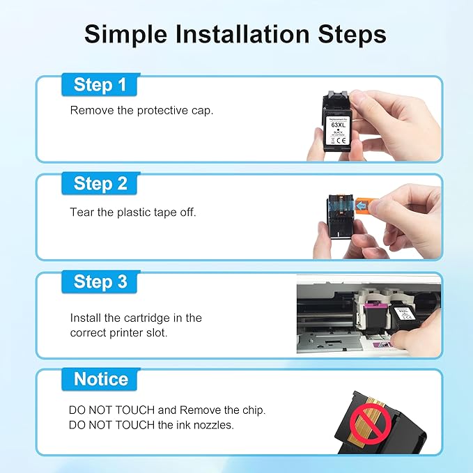 63XL Black Ink Cartridge High-Yield for HP Ink 63 Replacement for HP 63 Black Ink Cartridge Works for HP OfficeJet 3830 4650 5255 5258 5200 Envy 4520 4512 4510 DeskJet 1112 2130 3630 F6U64AN (2 Pack)