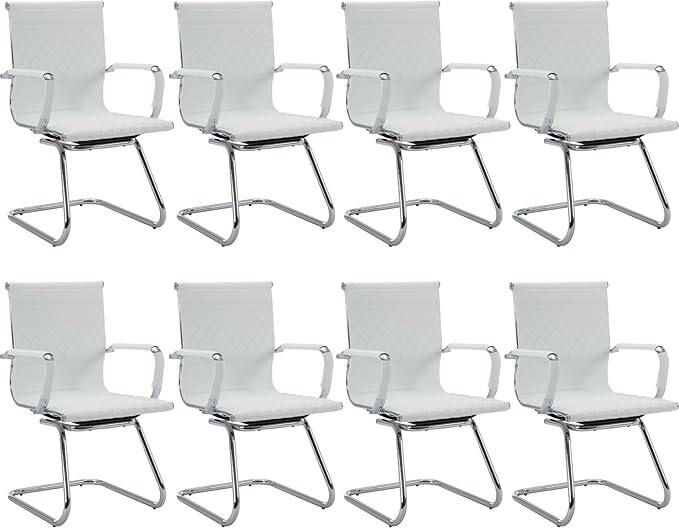 Office Guest Chairs - Set of 8 Modern PU Leather Desk Chairs with Mid Back, Ideal for Reception, Waiting Room, and Conference Rooms