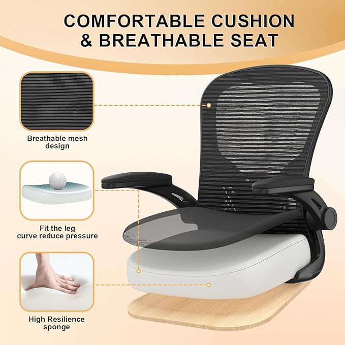 Office Chair, Ergonomic Desk Chairs 330LBS Capacity High Back Mesh Computer Chair with Flip-up Armrests, Comfy Work Chair with Adjustable Lumbar Support, Rolling Chair