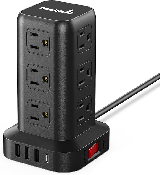 PD20W Surge Protector Power Strip Tower, 15FT Extension Cord with Multiple Outlets, 12 AC 4 USB (1 USB C),Mini Power Strip with USB Ports, Surge Protector Tower Overload Protection for Office, Desk