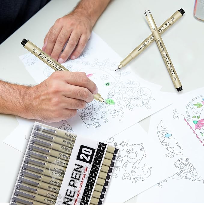 Black Micro Pens, 20 Sizes in 0.15mm - 5mm, Waterproof Archival Ink, Fine Point Pen for Artist Illustration, Sketching, Anime, Manga and Technical Drawing