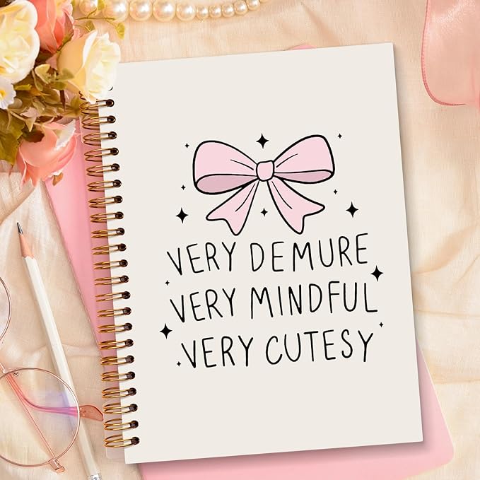 JXREQ Trendy Pink Bow Notebook, Coquette Girly Bow Journal Notebook, Very Demure Mindful Cutesy Journal for Women, Coquette Office Supplies, Preppy Girly Spiral Notebooks 5.5x8.3