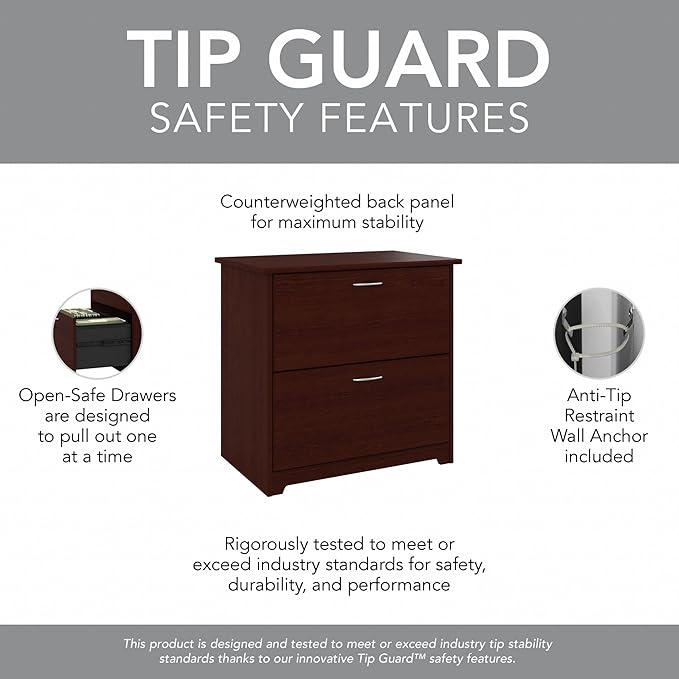 Bush Furniture Cabot 2 Drawer Lateral File Cabinet in Harvest Cherry, Home Office Chest for Letter, Legal, and A4-size Document Storage