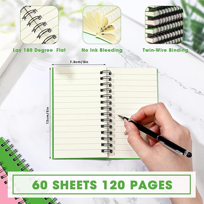 Jutom 18 Pcs Small Spiral Notebooks Memo Pads 3x5 Bulk Small Pocket Notebooks Mini Notepads with Lined Pages Mini Journals for Office Back to School Work Writing Supplies, 120 Pages (Pink Green)