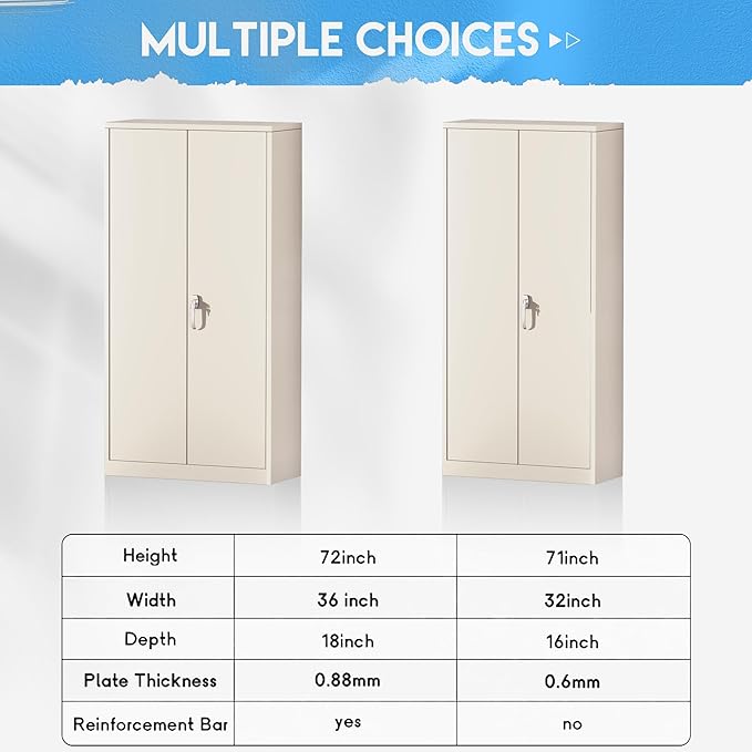 Greenvelly Garage Storage Cabinet,72" Metal Cabinet with 2 Doors and 4 Shelves,Steel File Cabinet for Home Office, Garage, Classroom(Grey 36" X 18")