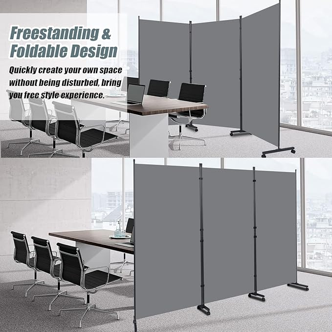 Room Divider Folding Privacy Screens with Wheels, 6FT Tall Divider for Room Separation, 3 Panel Movable Room Partitons and Dividers, Indoor Room Dividers Panel with Non-See Through Fabric for Office