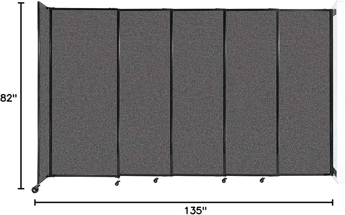 Wall-Mounted Sliding StraightWall Room Divider | Adjustable Widths | Locking Wheels | Room Separator | Up to 11'3" Wide x 6'10" Tall Charcoal Gray Fabric Panels