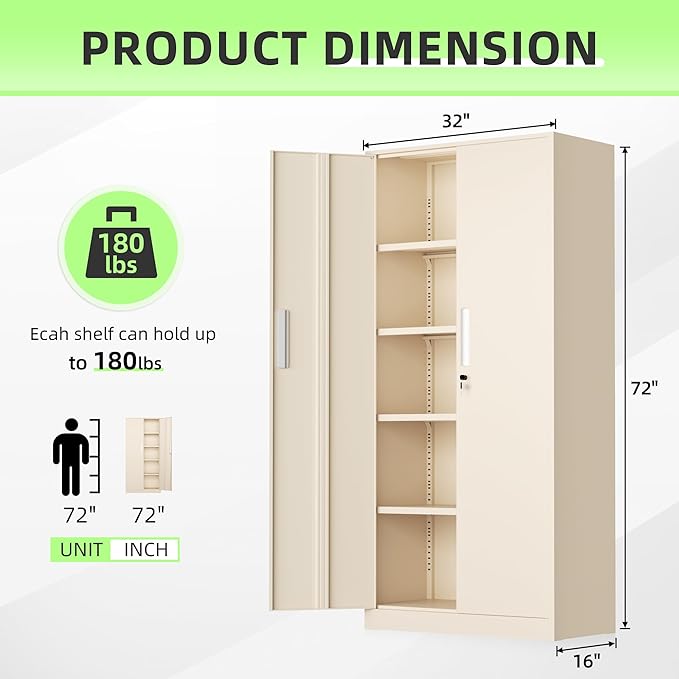 INTERGREAT Metal Storage Cabinet with Doors and Shelves,72" H Gray Steel Tool Locking Cabinet, Metal Storage Cabinets for Home Office, Warehouse, School