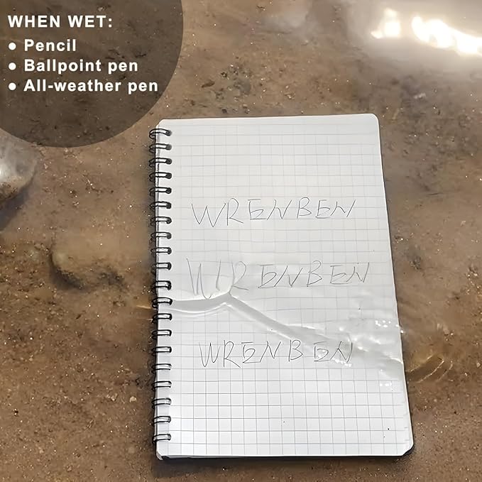 2PCS Waterproof Stone Paper Spiral Notebooks with PVC Cover and Grid Pattern 100 Pages, All-Weather Notepad A6 Medium Size for Outdoor Workers (4.8"x7", Grey)