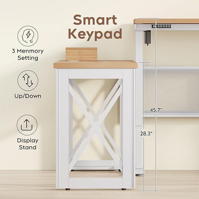 Yechen L Shape Standing Desk, Electric Corner Desk Height Adjustable, 61x60 Computer Desk with 4-in-1 Outlet, for Work Home Office, Livestreaming, Gaming, Natural Oak