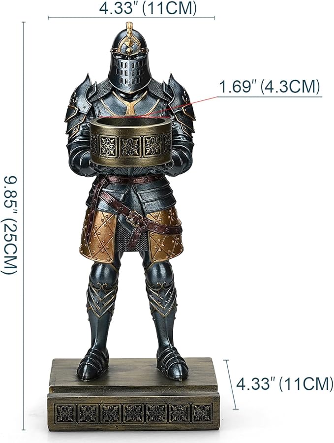 King's Guard Standup Knight Candlestick Holders Resin TeaLight Holder Warrior Mobile Phone Stand Pen Holder Candle Holder for Restaurant, Altar, Home Table(Blue)