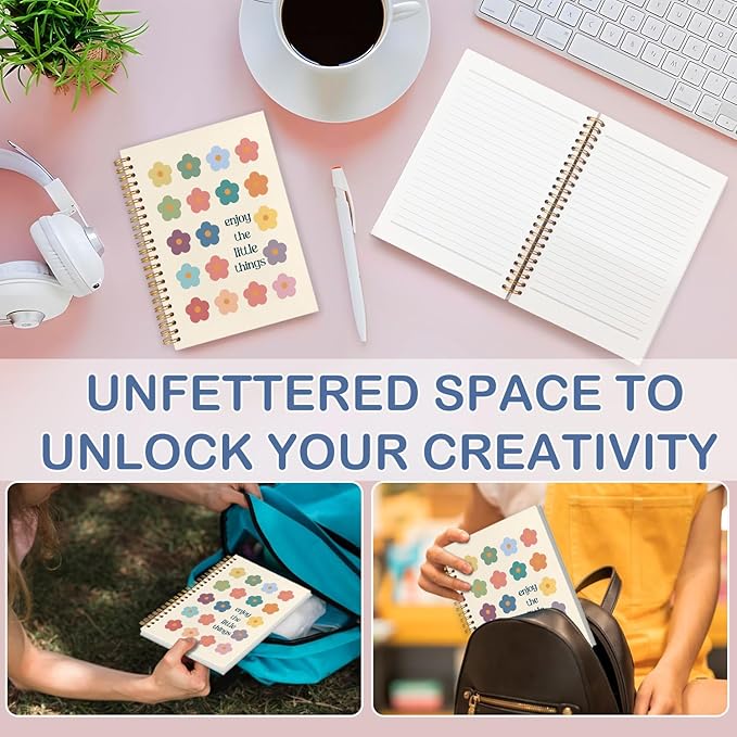 SNNDER Mental Health Inspirational Floral Spiral Notebooks, Positive Affirmation Gifts Journaling Notebook for Women, Motivational Quote Enjoy the Little Things Journal for Note Taking, 5.5x8.3 Inch