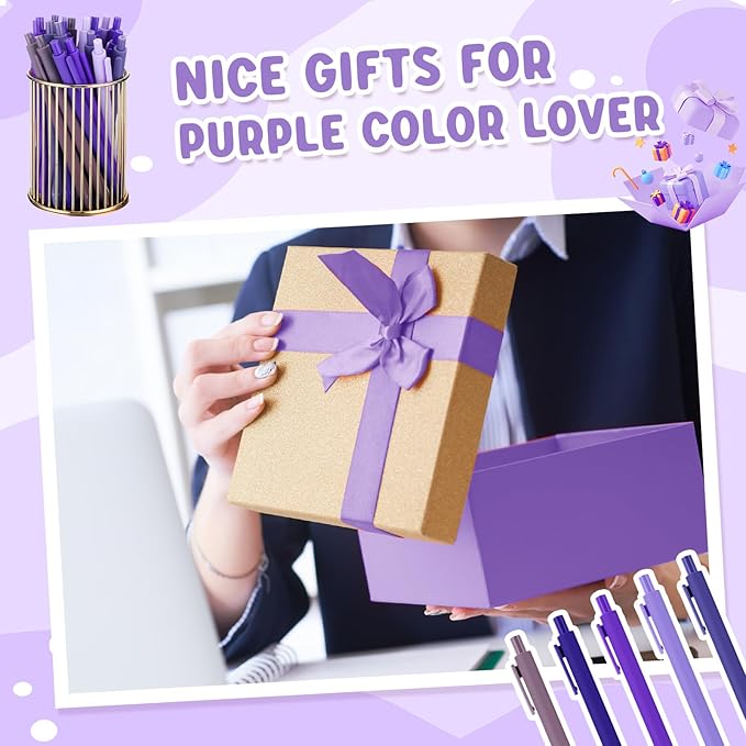 100 Pcs Ballpoint Pens Bulk Retractable Writing 1. 0 mm Black Ink Cute Pens Smooth Writing Color Fancy Gift for Teacher Student Employee Office School Home Baby Shower Supplies (Purple Series)