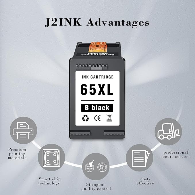 Printer Ink 65 XL Black Ink Cartridge Replacement for HP Ink 65 for HP 65XL HP65XL HP65 Black Ink Cartridge HP65XL for 5000 5055 5052 5014 5010 5070 3755 3700 3772 3752 2622 2652 2655 2600 2640