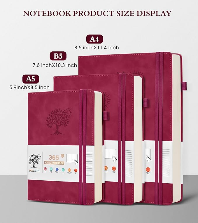 A4 Lined Journal Notebook,365 Page Large Leather Journals for Writing Women Men,Hardcover Notebook with 100Gsm Thick Pages for Travel,Work,School,College Ruled, Daily Diary (8.5" x 11.4")