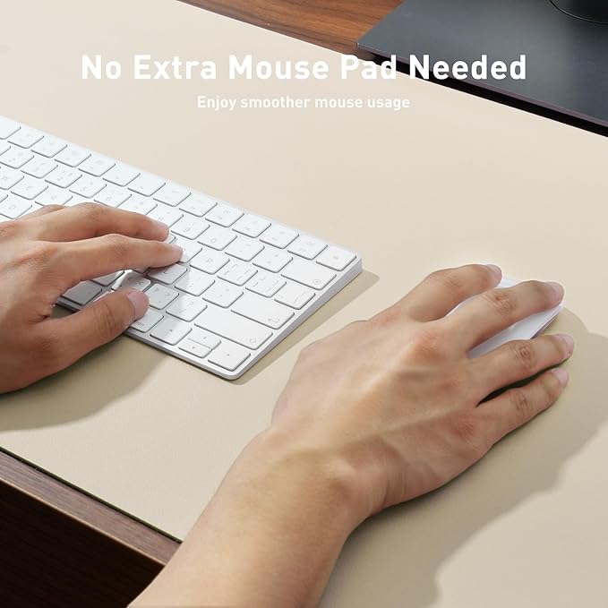 Aothia Leather Desk Pad Protector, Large Mouse Pad, Office Mat, Non-Slip PU Leather Blotter, Laptop Desk Pad, Waterproof Writing Pad for Office and Home (Beige, 23.6" x 13.7")
