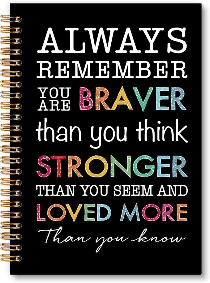 Inspirational Motivational Notebook Journal, Inspirational Gifts Spiral Notebook, You are Brave Motivational Notebooks Gifts for Women, Positive Gifts School Office Supplies, 6x8.2In(Black)